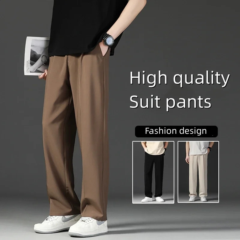 Casual Pants Korean Mens Pants Straight Loose Sweatpants Soft Fashion Draping woven Wide Leg Long Baggy Trousers 240816