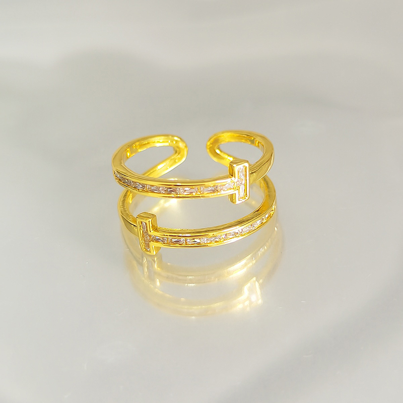 Love ring copper double layer open ring female niche design ins cold wind inlaid zirconium fashion hundred match engagement wedding ring finger ring