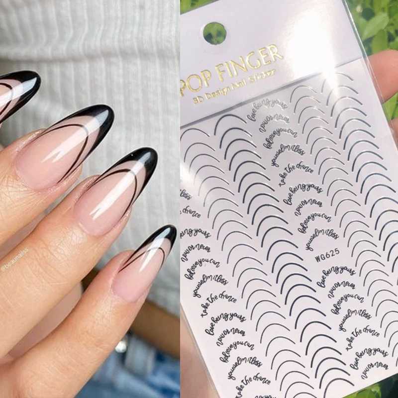 French Line Stripe 3D Nail Stickers Gold Silver Metal Lines Nail Transfer Stickers Multi-size Strip Wave Decoration Decal TipsXJ250120