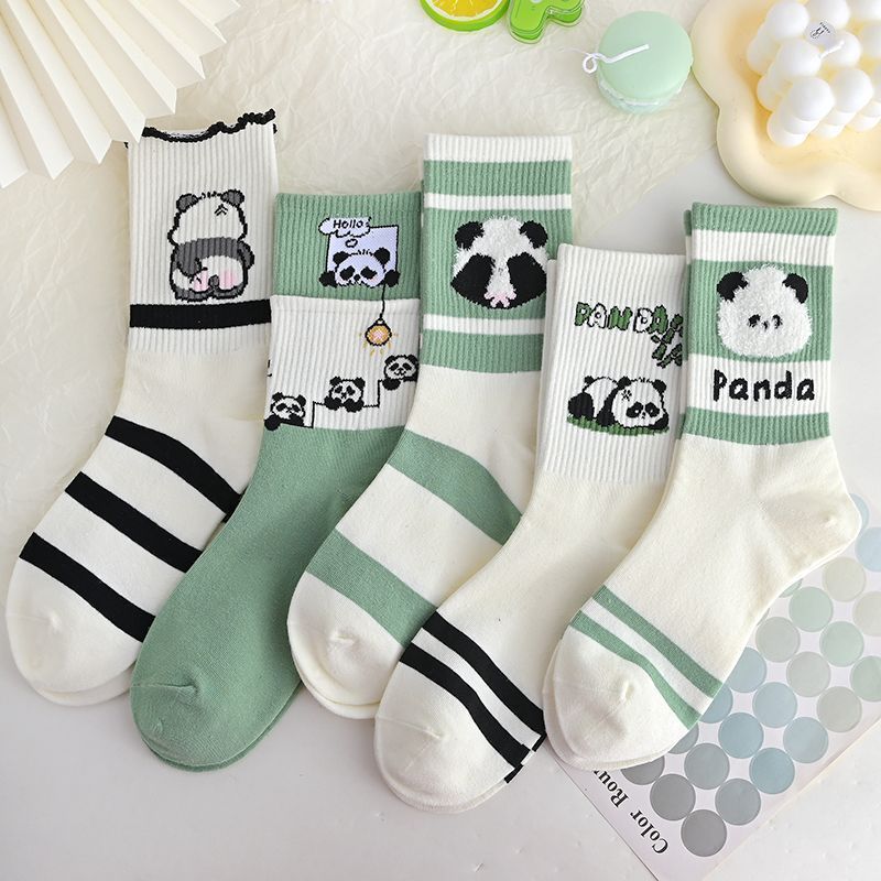 Panda Socks Children's Mid Tube Autumn Winter New Ins Trendy Versatile High Beauty Cute Student Sports Long Tube Socks Female