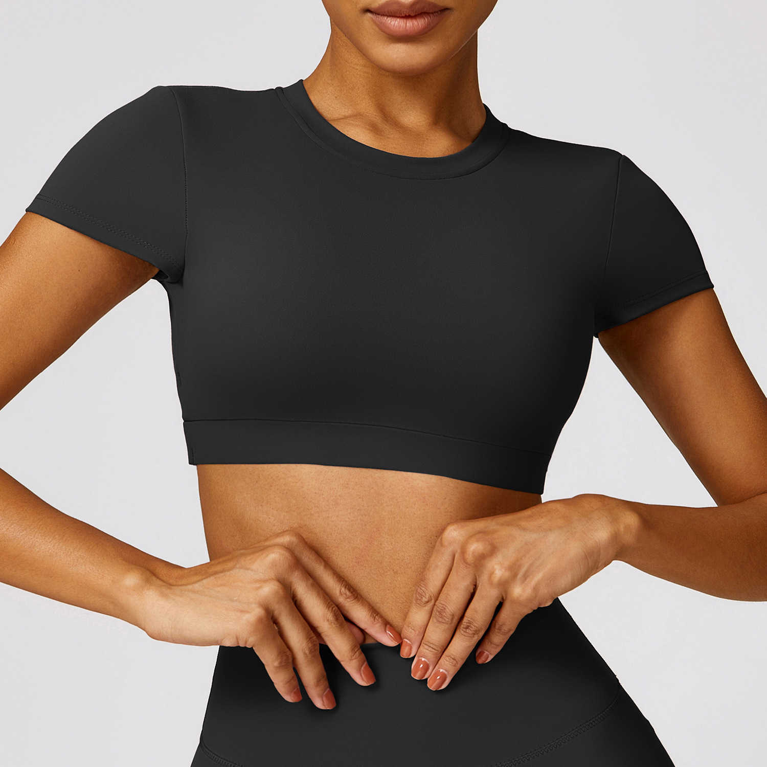 Shaven tight back yoga short sleeve casual running T-shirt short sleeve women's fitness top Q240816