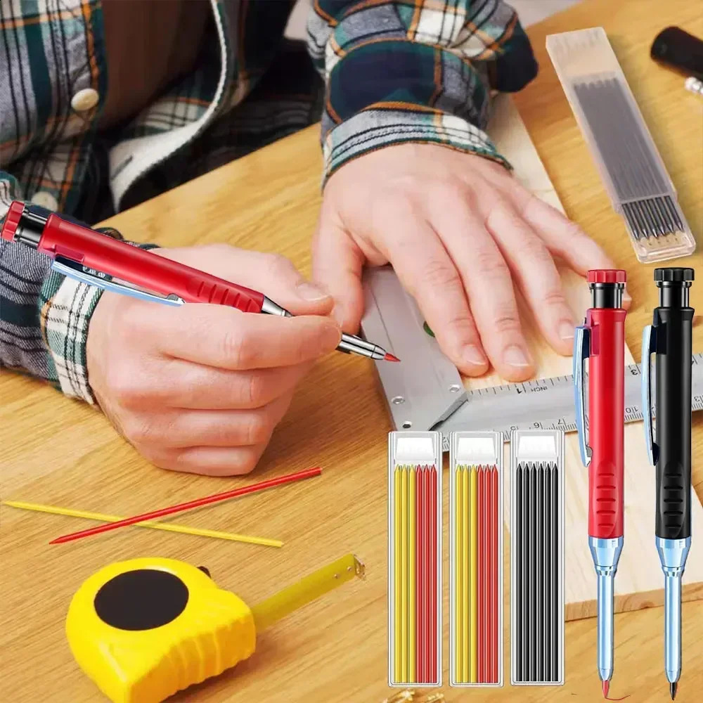 2.8mm Solid Carpenter Mechanical Pencil with Sharpener for Woodworking Construction Long Head Carpenter Pencil Stationery Supply 240816
