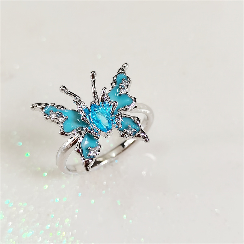 Designer ring blue butterfly open ring light luxury ins niche sweet chili style senior sense of personality fashion versatile