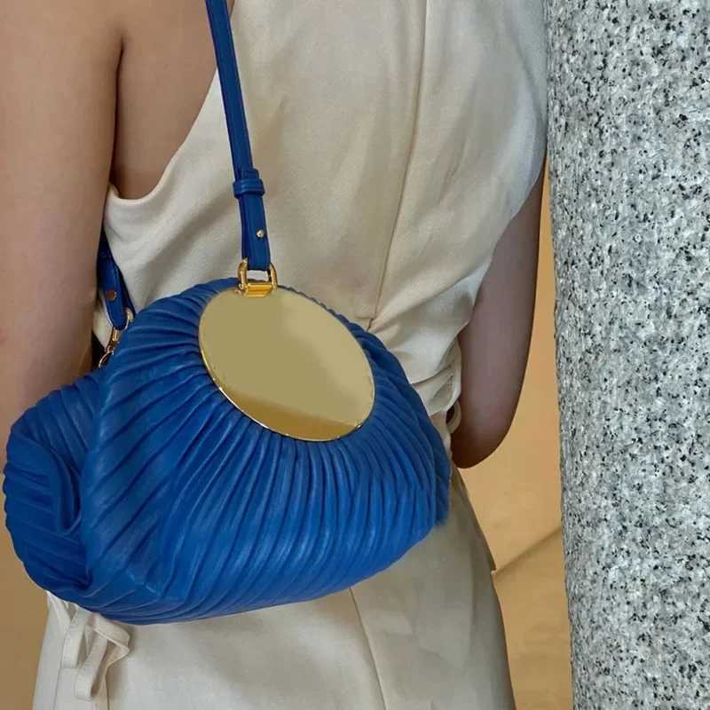 Brand Designer PU Leather Pleated Womens Shoulder Bag Casual Crossbody Bag Large Shell Handbag CL240816