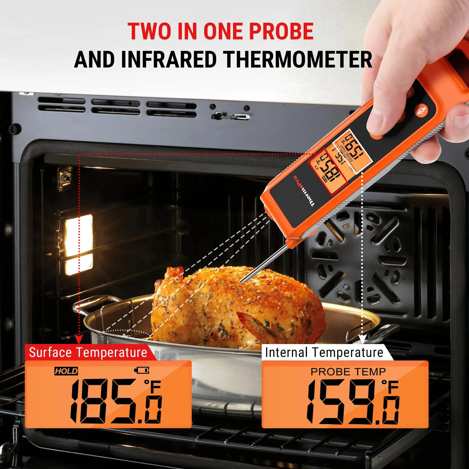 ThermoPro TP420 2-in-1 digital folding fast reading infrared meat thermometer with backlight used for kitchen cooking 240816