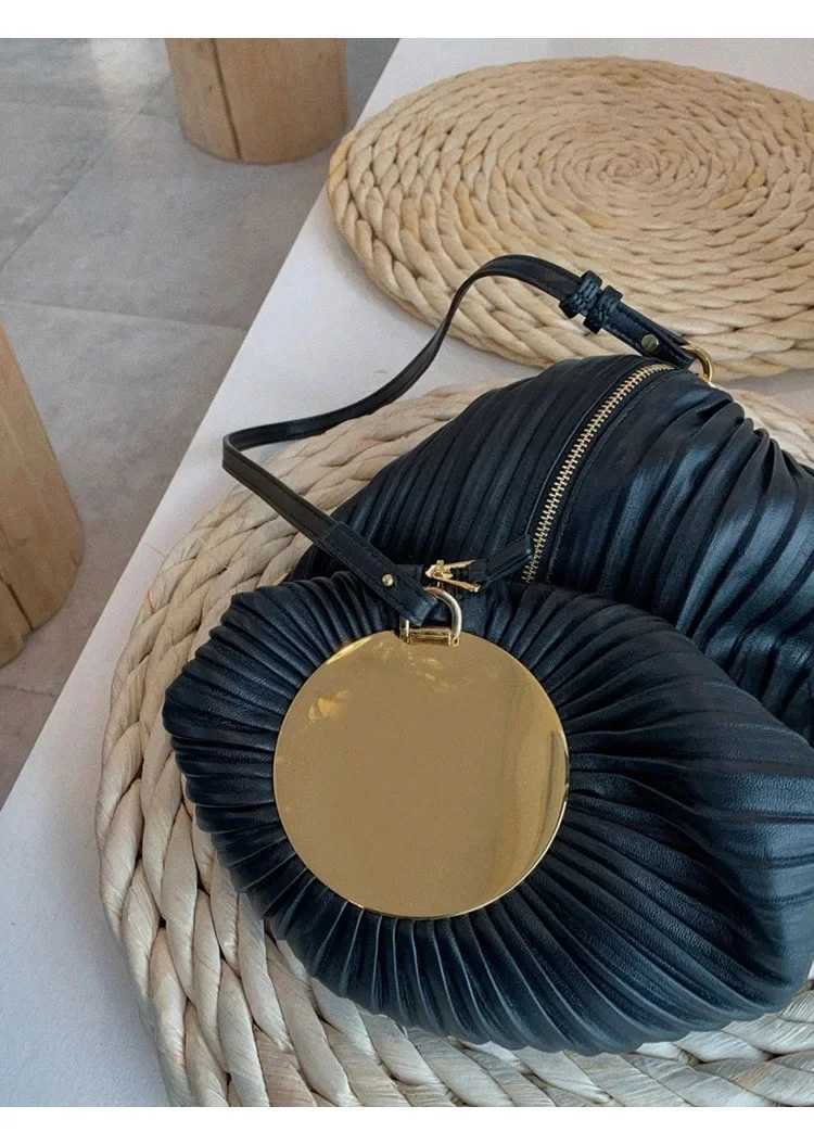 Brand Designer PU Leather Pleated Womens Shoulder Bag Casual Crossbody Bag Large Shell Handbag CL240816