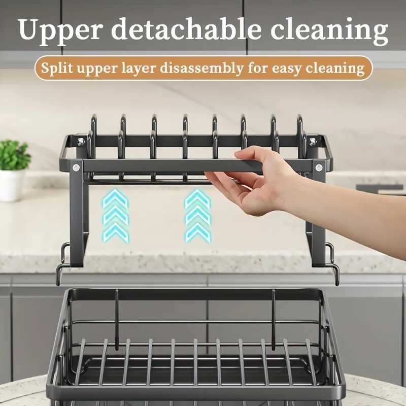 Disk rack large capacity disk drying rack with drain plate double-layer removable disk storage manager for disks and cupsX240816