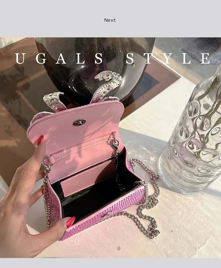 3 Sparkg Rhie Dia Bow Knot Handbag Womens Shoulder Messenger Chain Wedding Party Clutch Wallet Evening Bag 240816 4