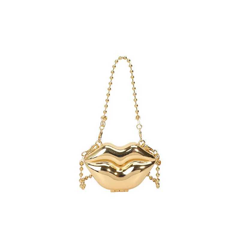 Metal Lips Shell Mini Lipstick Pearl Chain Crossbody Shoulder Bag Handbag Purse Waist Women Makeup Jewelry Bag CI24816