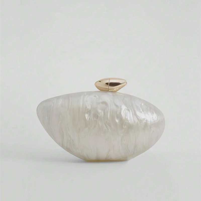 Acrylic egg shape clutch bag women designer evening party cute Pearl shell purse ivory hot pink gold handbag CL240816