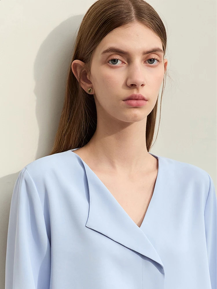 Amii Minimalism Spring Chiffon Womens Shirt Office Temperature Asymmetric Vneck Loose 12451028 240814