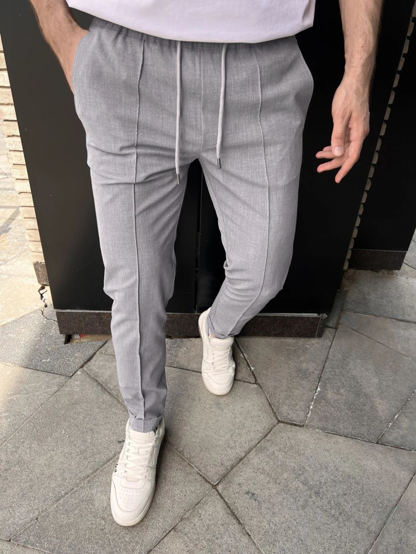 Mens Sweat Pants Fashion Cream Details Street Style Elastic Waist Head Jogger Daily Casual Pants Light Business 240816