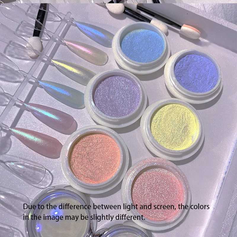 6pcs Auroras Nail Powder Metallic Mirror Effect Holographic Chameleon Pigment For Nail Art Gel Polish Mermaid DippingXJ2401