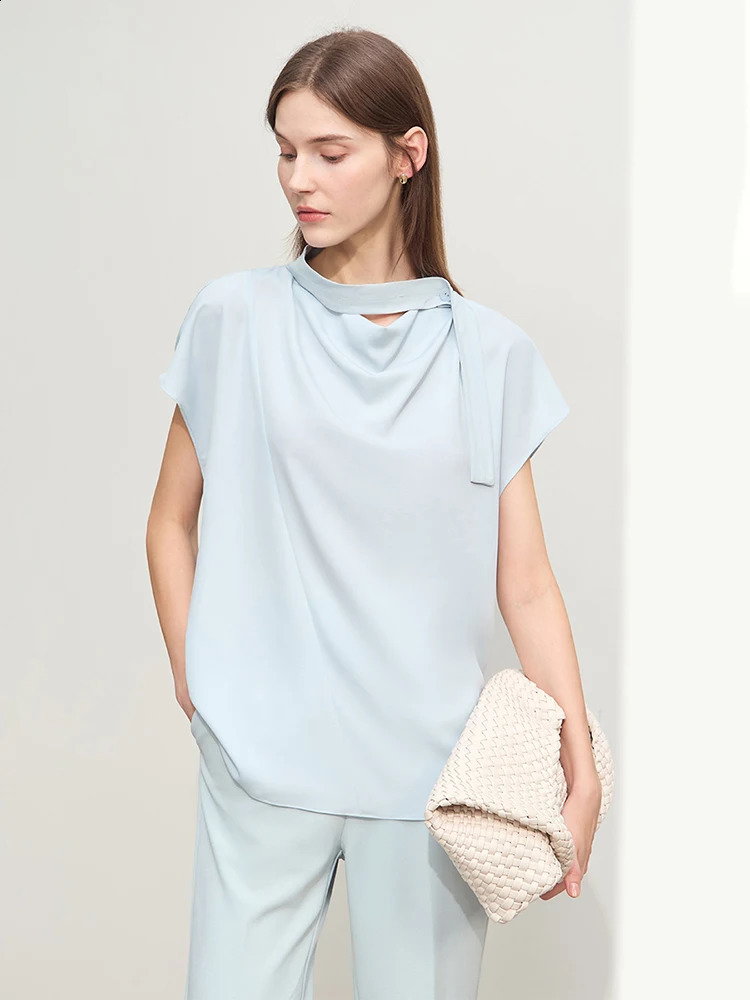 Amii Minimalism Summer Solid Womens Shirt Tie Loose Sleeves Swinging Neck Chiffon Fashion Top Women 12422010 240814