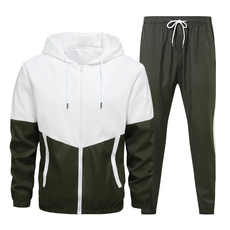 Men Casual Sets Mens Hooded Tracksuit Sportswear JacketsPants 2 Piece Sets Hip Hop Waterproof Sports Suit 240816