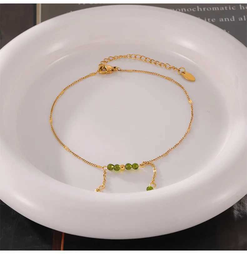 Luxury anklet womens stainless steel green crystal zircon pendant womens anklet chain jewelry summer accessories W240815