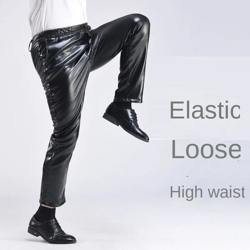 Spring Autumn Men Leather Pants Smart Casual Male PU Faux Leather Trousers Plus Size Oversize 240816CJ