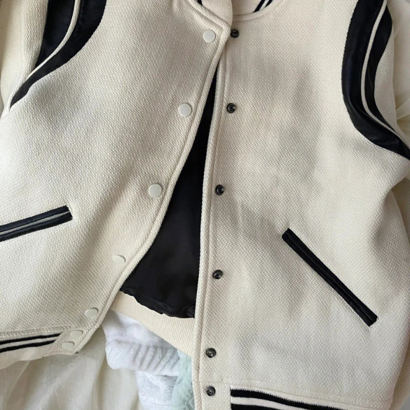 High Street Hiphop Patchwork Jacket Mens Autumn Loose Color Contrast Bomber Jacket Prefabricated Thick Baseball Uniform 240815