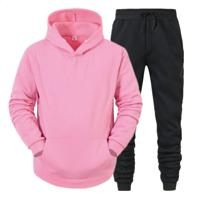 Mens Sets HoodiesPants Fleece Tracksuits Solid Pullovers Jackets Sweatershirts Sweatpants Hooded Streetwear Outfits 240816