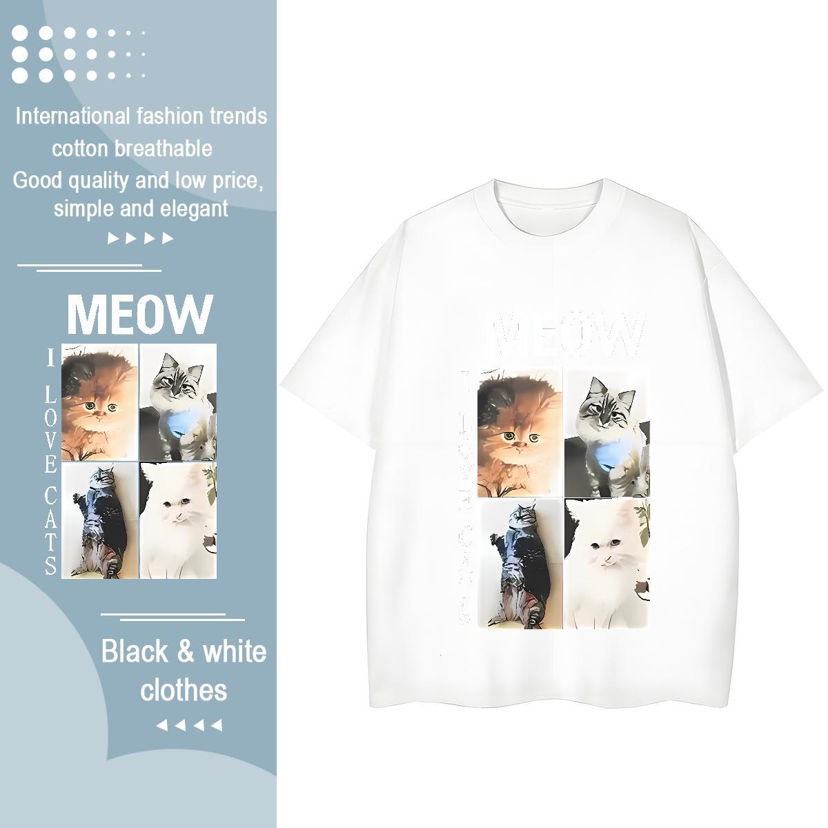 Casual New Woman T Shirts O Neck Short Sleeves 230g Pure Cotton Couples T Shirts Anime cat Casual Beach Comfortable Tees Shirts