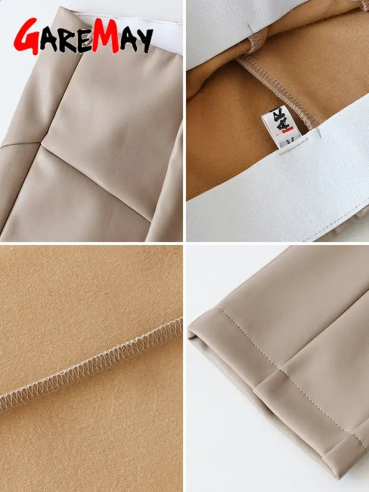 Winter Womens Leather Pants Black Slim Zipper Classic Leather Trousers Pencil Beige Tight Pu Faux Leather Pants for Women 240816