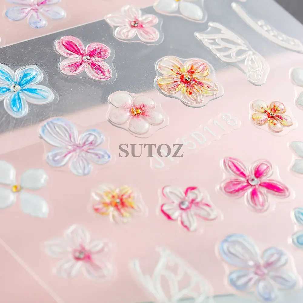 5D Embossed Flowers Nail Stickers Petals Lines Decals Summer Nail Charms Butterflies Relief Sliders DIY Manicure Decor LEBJI-5DXJ250120