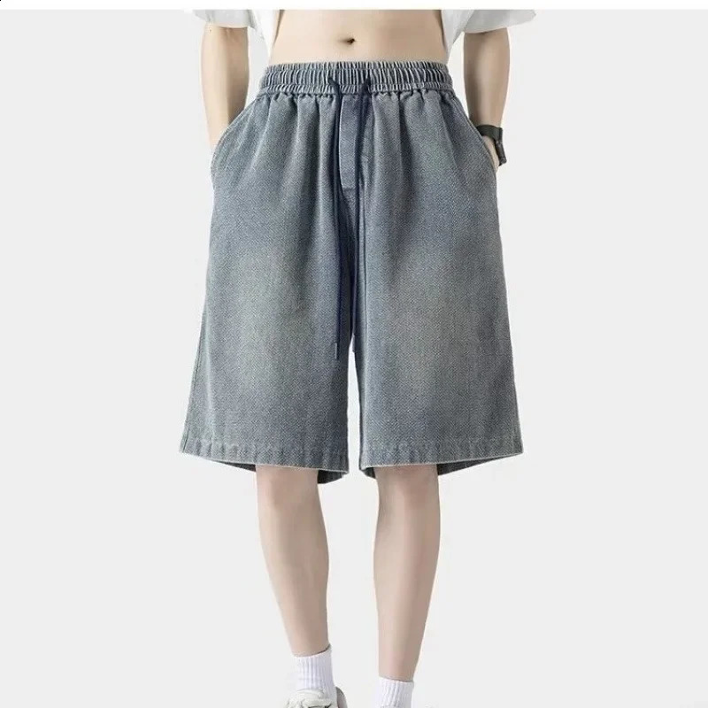American Style Solid Color Denim Shorts For Men Women Trendy Sporty Mid Waist Bell Bottoms Summer High Street Style 240816