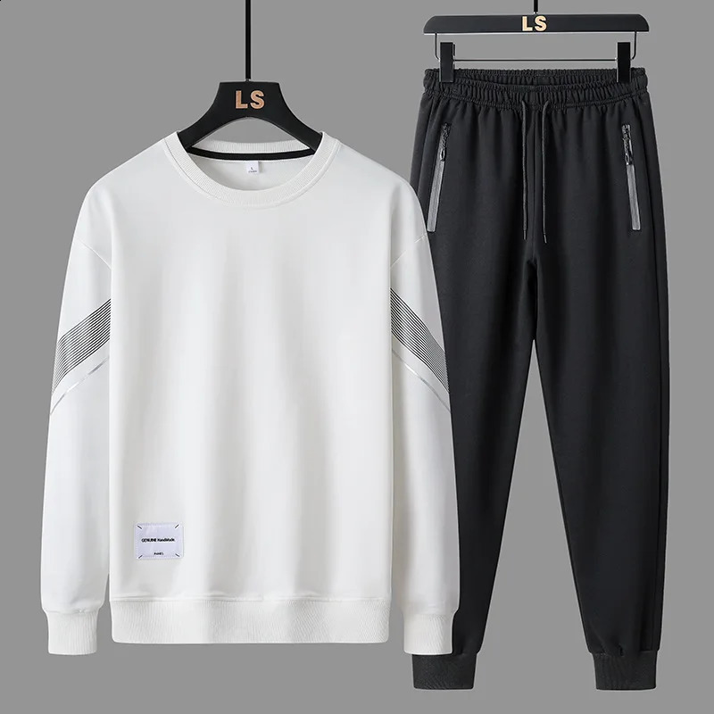 2-piece/set mens autumn casual winter sports tracking suit O-neck long sleeved sports shirt top elastic waist drag jogging pants set 240827