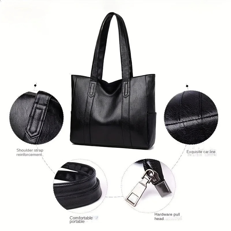 1pc Spacious PU Solid Color Shoulder Bag - Durable Zipper Portable Double Handle Tote Bag with Large Capacity - Perfect Commute 240816