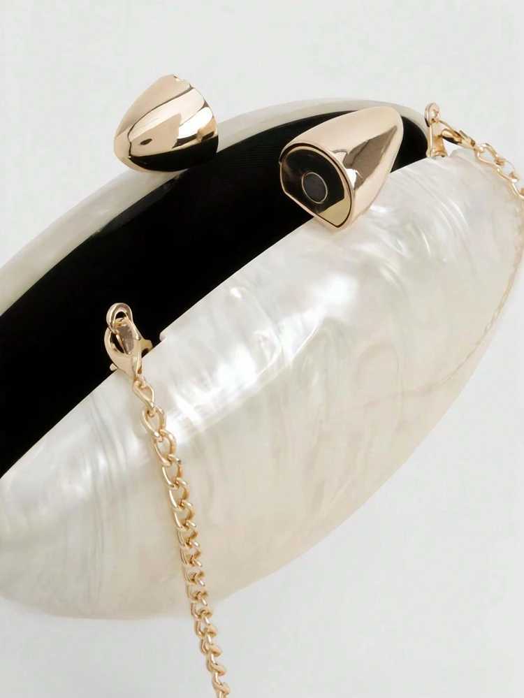 Acrylic egg shape clutch bag women designer evening party cute Pearl shell purse ivory hot pink gold handbag CL240816