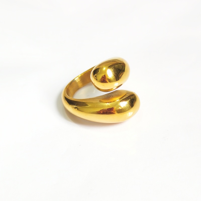 Designer ring simple and trendy matching stainless steel surface plating 18K real gold double water drop ring