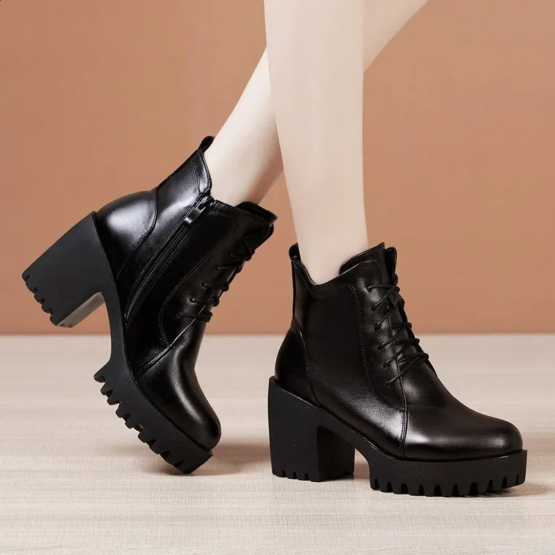 Small Plus Size 32-43 Block Heel Women Platform Boots Fall Spring All Match High Heels Motorcycle Ankle Boots Student 240815