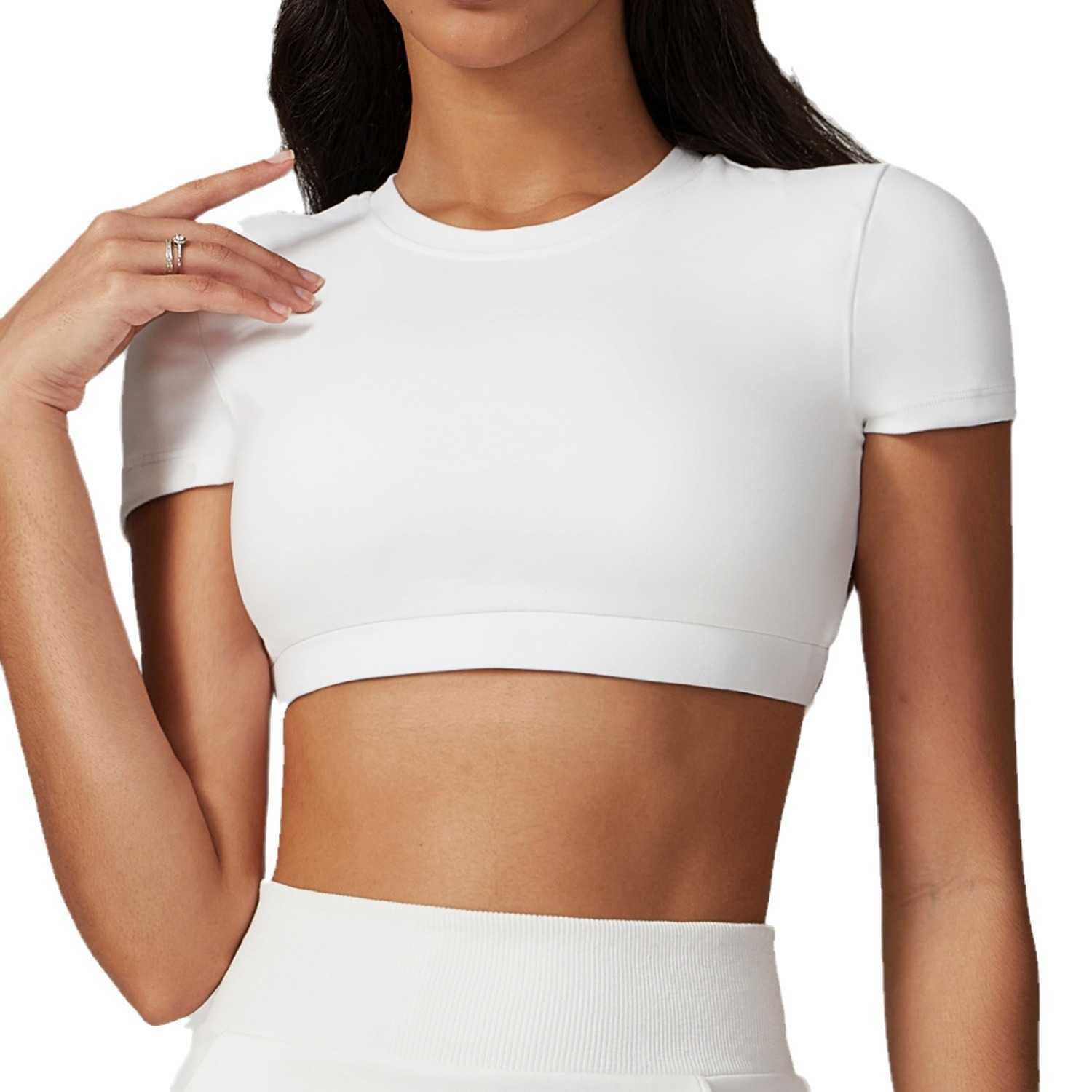 Shaven tight back yoga short sleeve casual running T-shirt short sleeve women's fitness top Q240816