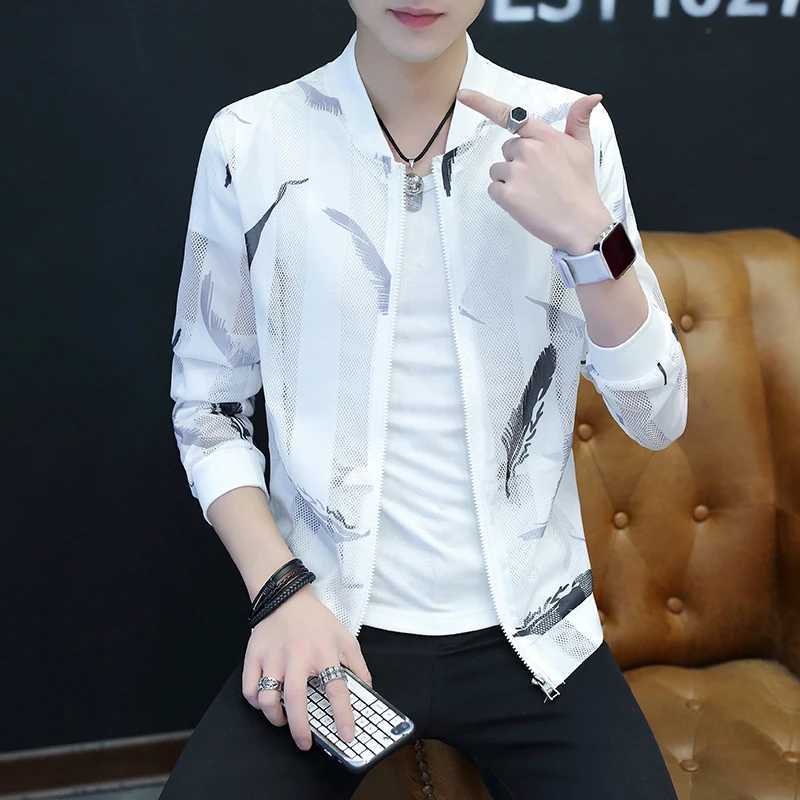 Summer thin jacket mens breathable slim bomber jacket sun protection clothing rack collar hollow street clothing jacketW240711