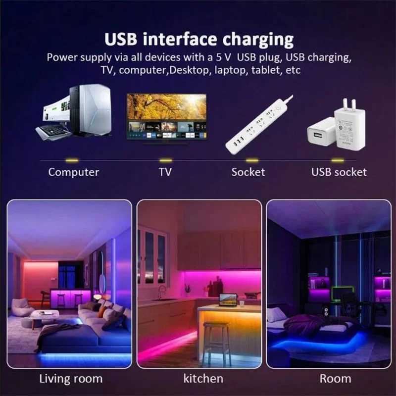 LED Lights Bluetooth 5050 SMD USB LED Strip Alexa APP Control WIFI RGB Adhesive Luces Led TV Backlight Lamps for Room Decoration CL240815