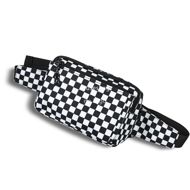 Casual checkered waist pack shoulder bag Dual purpose bag Simple trend commuter crossbody bag Japanese multi-functional shoulder bag