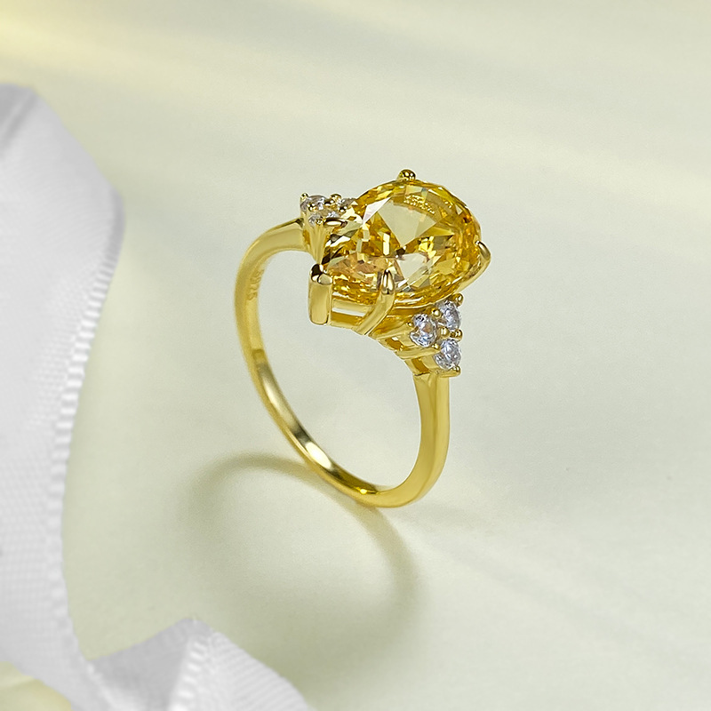 Real Sterg Sier Water Drop Yellow Moissanite Wedding Ring for Ladies fecb