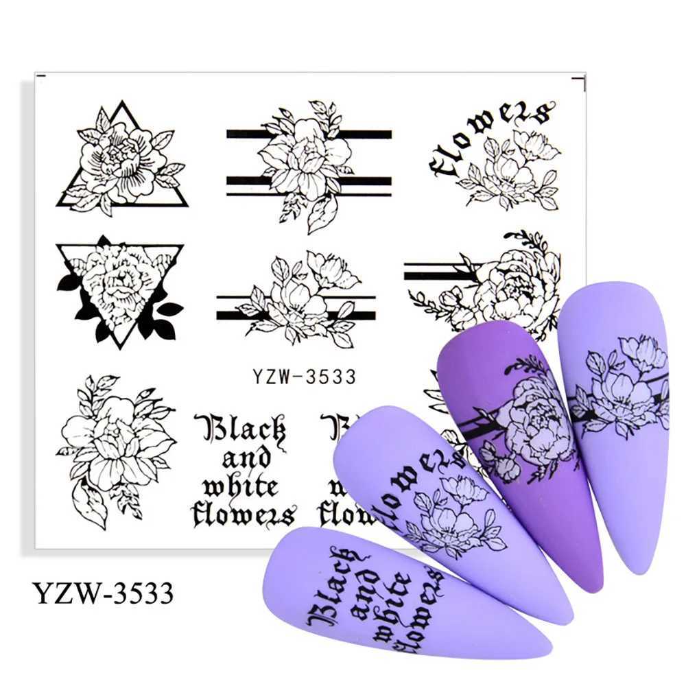 Big Patten Words Nail Stickers For Nails Flower Nail Art Sticker Geometric Black Transfer And Decals Leaf Watermark Nails DecalXJ250120