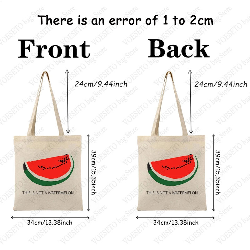 2025 new This Is Not A Watermelon Pattern Tote Canvas Shoulder Bags Against War Womens Reusable Shopping Bag Gift for Peace 240816 zhanyishengli