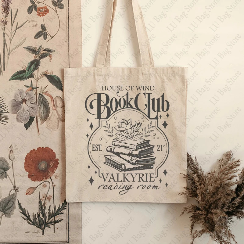New House of Wind Book Club Pattern Tote Canvas Shoulder Bags Reading Lover Womens Shopping Bag Gift for Bookworm 240816