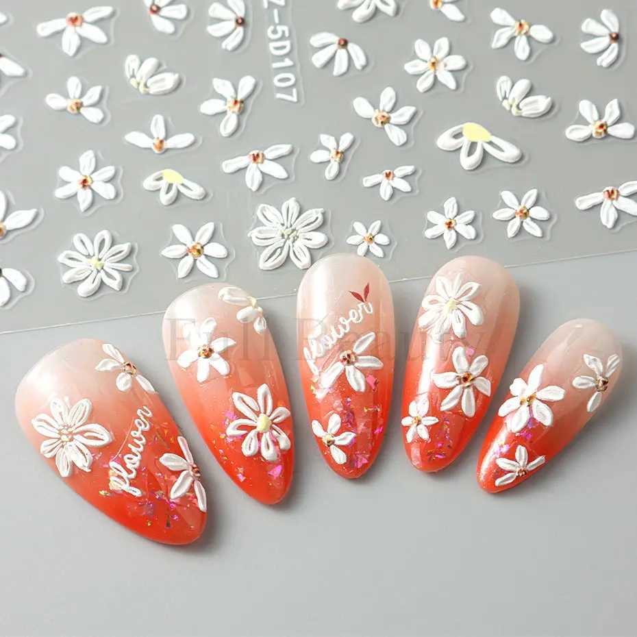 5D Acrylic Glitter Black Flower Nail Art Sticker Decals Watercolor Ink Blooming Floral Leaf Self-adhesive Slider Manicure DecorXJ250120