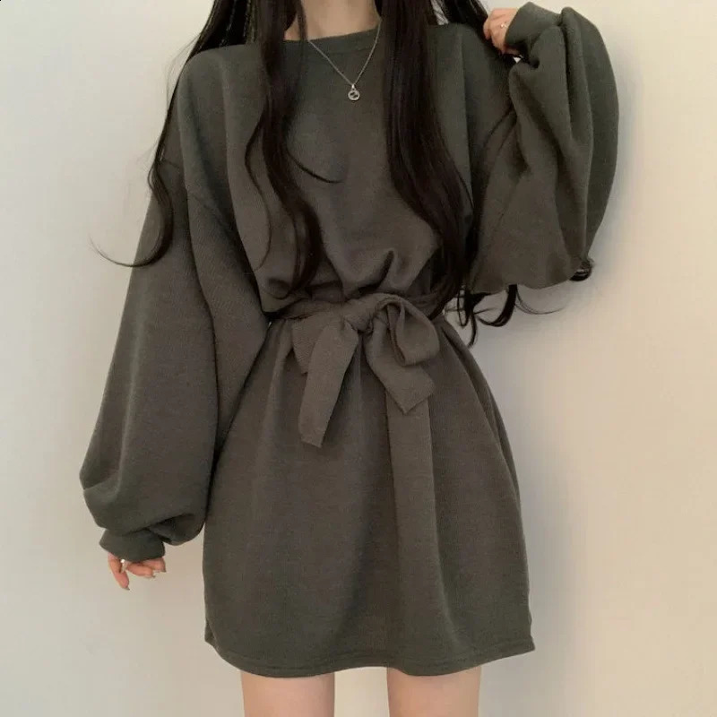 Autumn/winter Slimming Loose-fit Long Sleeve Dress Lantern Sleeve For Petite Women Trendy Korean Style 240816