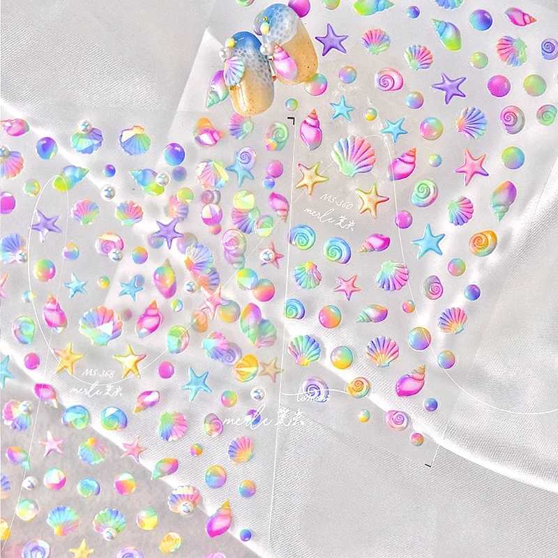 Fantasy Beach Summer Dreamy Colorful Seasnail Shell Pearl Conch Jelly Star 5D Decals Soft Relief 3D Decoration Nail Art StickersXJ250120