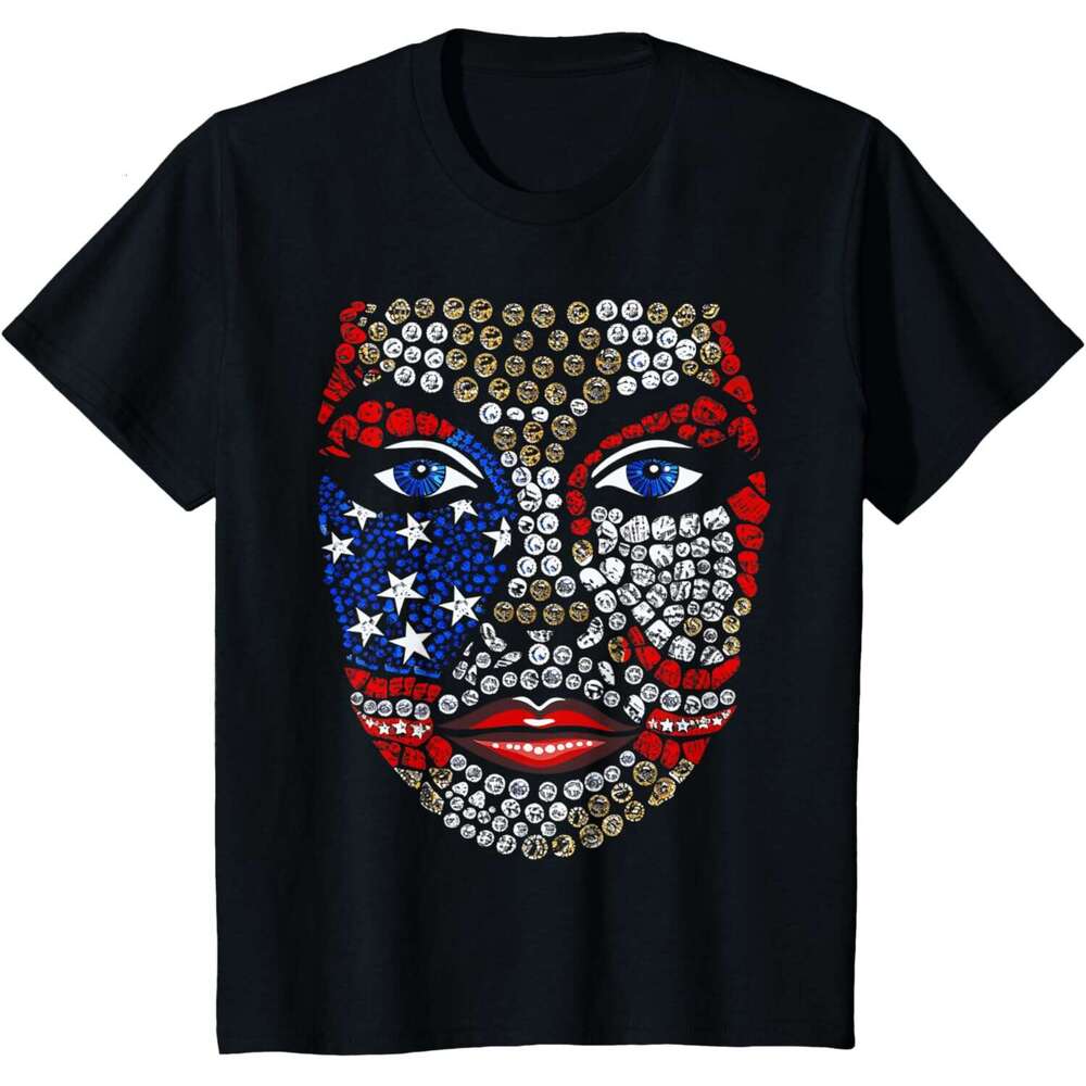 2025S Fashion Designer T Shirt For Mens USA Patriotic Face Sparkles Red White Blue Dias T Shirt Shirts Tshirt Graphic Tee Casual Tops Clothes Short Sl