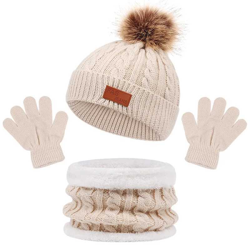 Baby Winter Hat Scarf Gloves Set Knitted Fur Ball Kids Cap for Girls Boys Accessories Infant Bonnet Toddler Hat 1-5Y LX241018