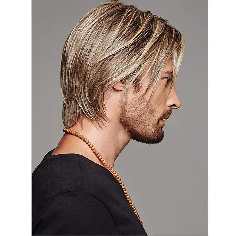HAIRJOY Man Synthetic Hair Brown Short Layered Wig Male Curly Wigs 240806