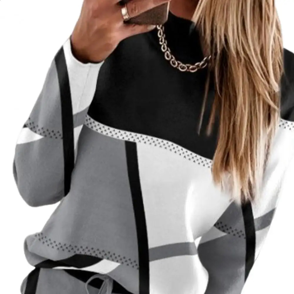 Women Suit Colorblock Womens Sweatshirt Pants Set Stylish Round Neck Elastic Waist Soft Sports Tracksuit for Fall Spring Lady 240809