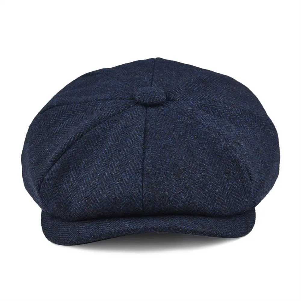 Ball Caps BOTVELA Wool Coarse tweed Navy Blue Herringbone News Boys Hat Mens 8th Quarter Panel Kirby Flat Hat Womens Driver Beret Q240815