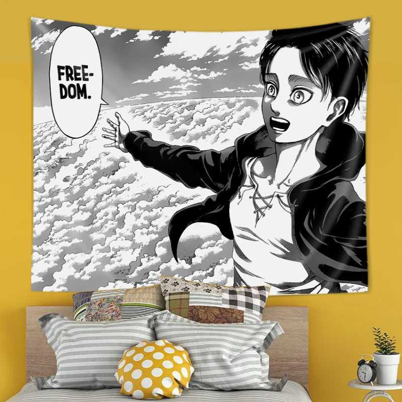 Eren Yeager Freedom Manga Poster Wall Art Kawaii Anime Attack On Titan Print Canvas Gallery Wraps Ready To Hang Decor Tapestry Y240816