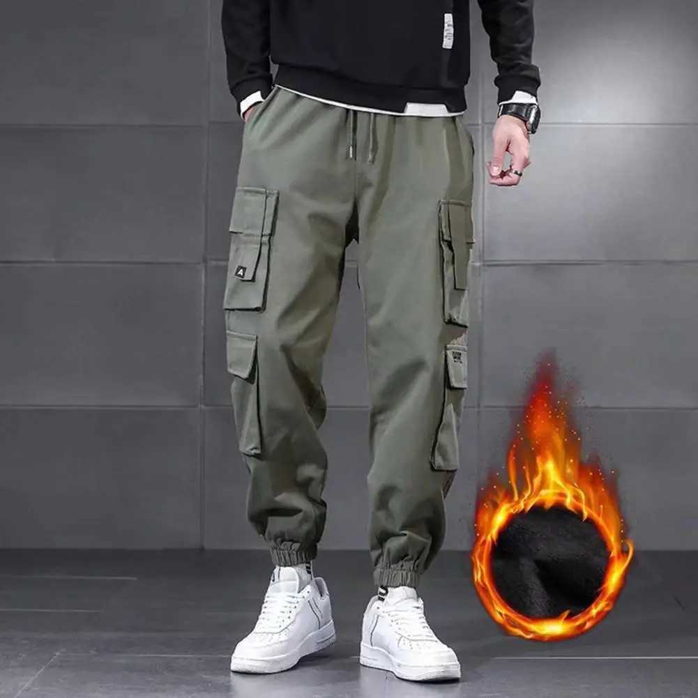 Cargo Pants Men Hip Hop Harem Pants Harajuku Jogger Sweatpant Fleece Lined Cargo Pants Trousers Male Pants pantalones hombreM240815